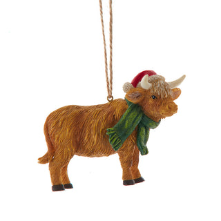 Christmas Santa Hat Highland Cow Ornament E1106