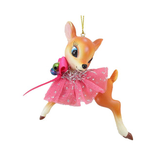 Retro Deer Ornament with Pink Shaw & Bow 79-81344