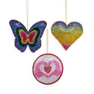Bedazzled Disco Heart & Butterfly Ornaments F2382