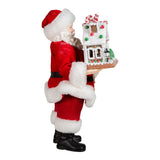 12" Fabriché™ Santa With Light-Up Gingerbread House