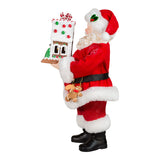 12" Fabriché™ Santa With Light-Up Gingerbread House