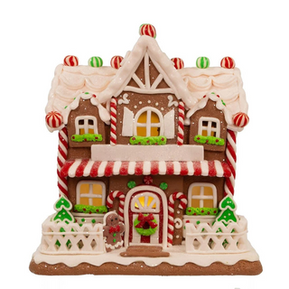 9" Battery Operated Light Up Two Floor Gingerbread House GBJ0038