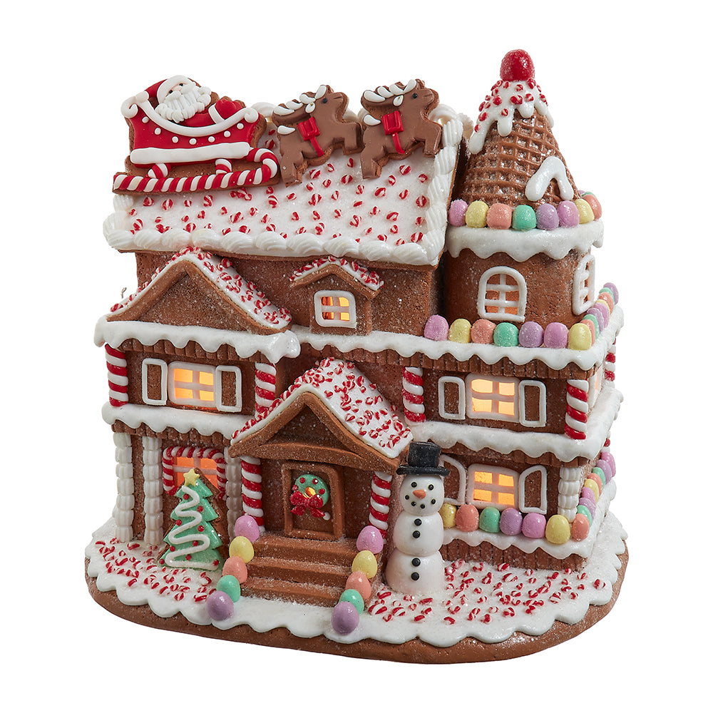 LED Gingerbread House Santa On Roof