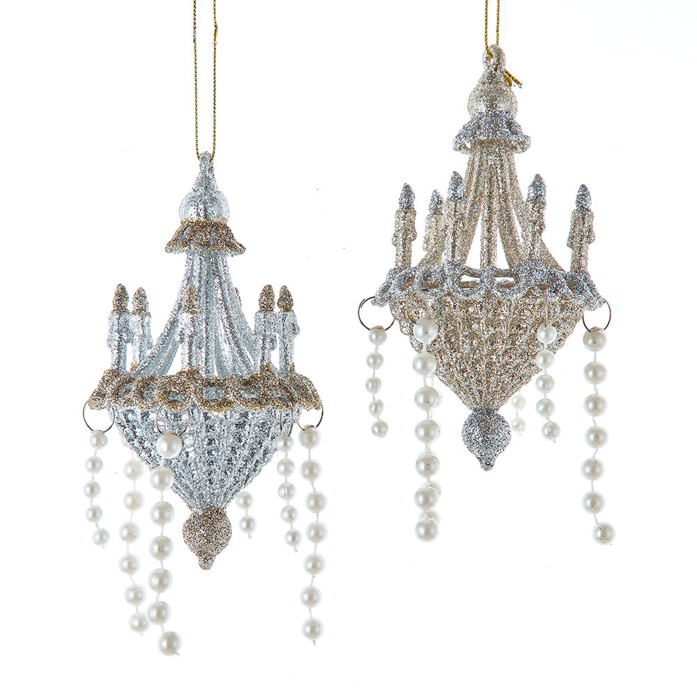 6'5 in Glitter Chandelier With Pearl Ornaments Set of 2