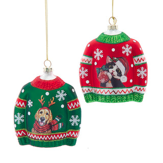 Whimsical Retro Glass Santa Dog & Cat Sweater Ornaments