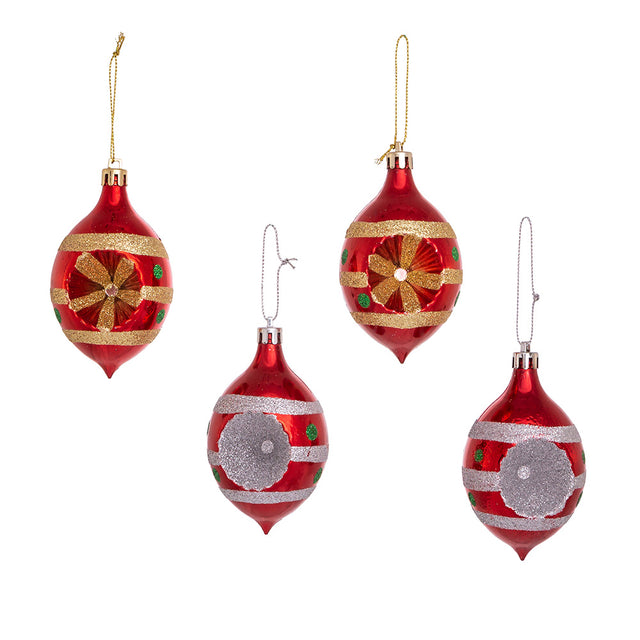 Retro Reflector Drop Christmas Ornament Set 4 Piece