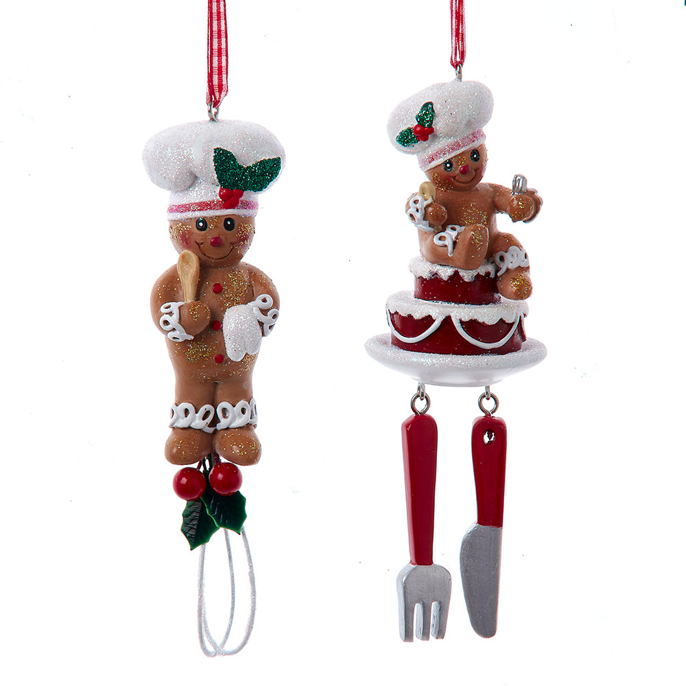 5.5" Gingerbread Boy & Girl With Whisk & Cake Ornaments