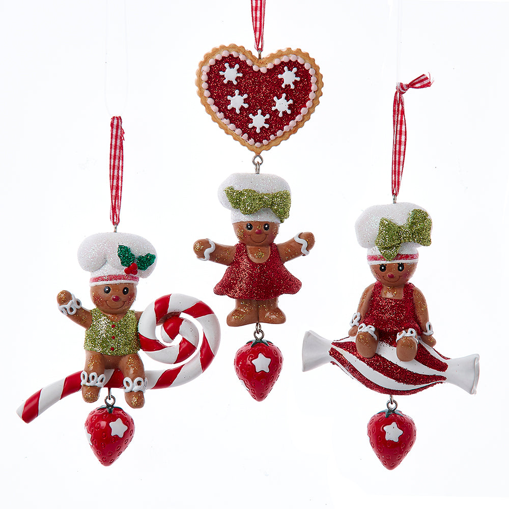 5.5" Gingerbread Boy & Girl On Candies & Cookie Ornament Set of 3