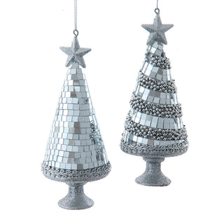 Retro Disco Silver Mirror Christmas Tree Ornament Set H7605 Bedazzled