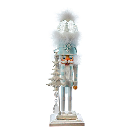 Kurt Adler 20"  Lit Animated Musical White Blue Soldier Water Globes Hat Nutcracker