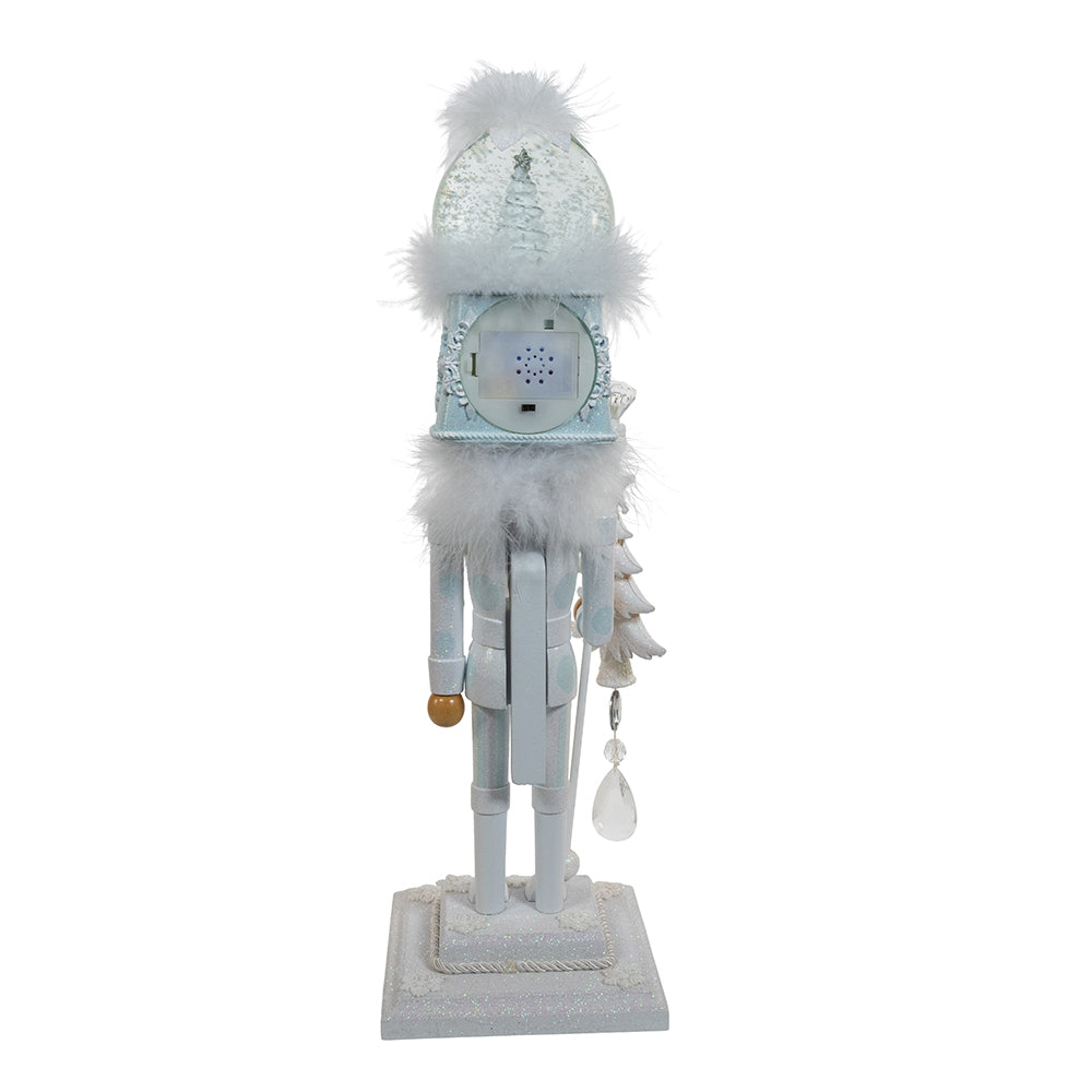 Kurt Adler 20"  Lit Animated Musical White Blue Soldier Water Globes Hat Nutcracker