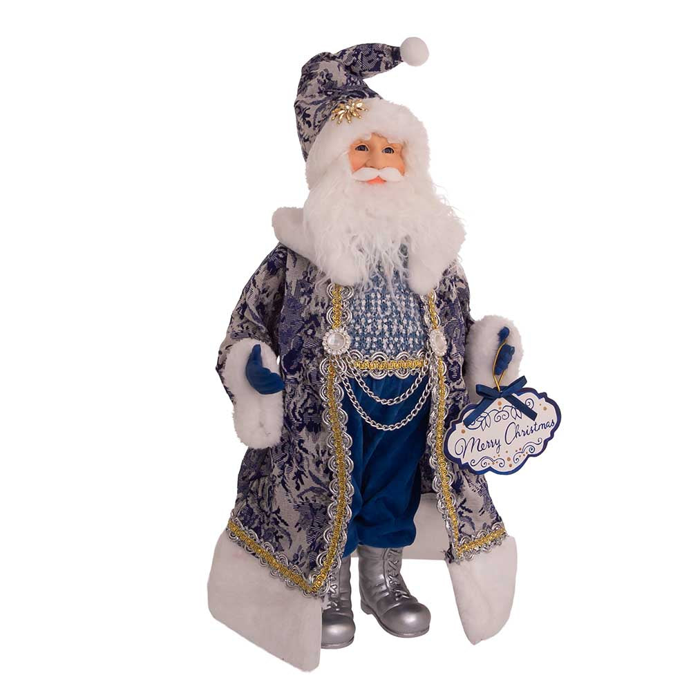 Kurt Adler 18" Blue Santa Holding Oversized "Merry Christmas" Sign Table Piece