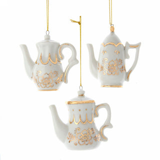Pre-Order High Tea Time Jeweled White and Gold Teapot Ornament Set J7488