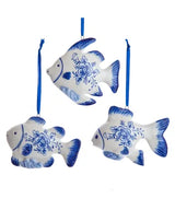 Porcelain Delft Fish Ornaments, 3 Assorted