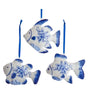 Porcelain Delft Fish Ornaments, 3 Assorted