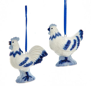 PRE-ORDER Porcelain Delft Blue & White Porcelain Cock and Hen Chicken Ornament Set J7810