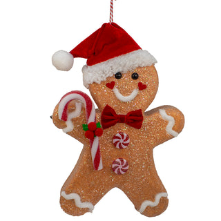 Large Gingerbread With Candy Cane & Santa Hat Ornament J8260