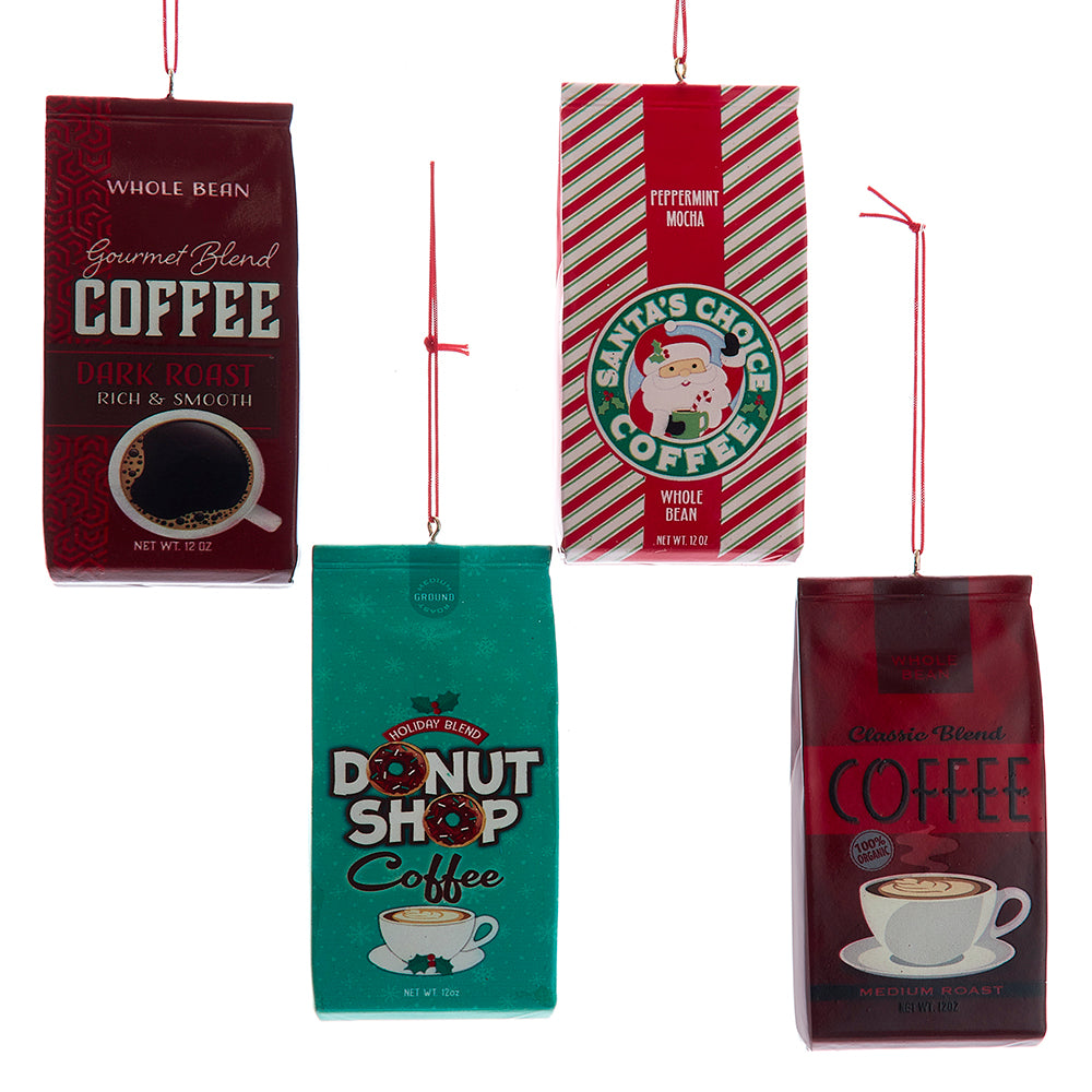 Kurt Adler Set of 4 Coffee Bag Christmas Ornaments