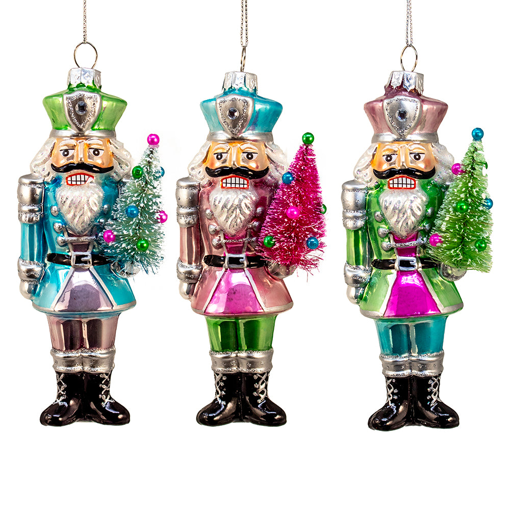 Glass Nutcracker With Sisal Tree Ornament J9279