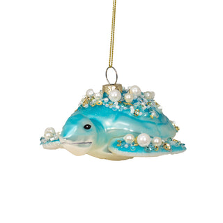 Glass Blue Sea Turtle With Gems Ornament  J9280