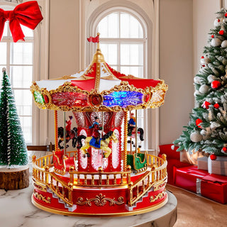 Pre-Order 11.1" Battery Operated Multicolor LED Lighted Musical Santa Carousel W Motion Table Piece