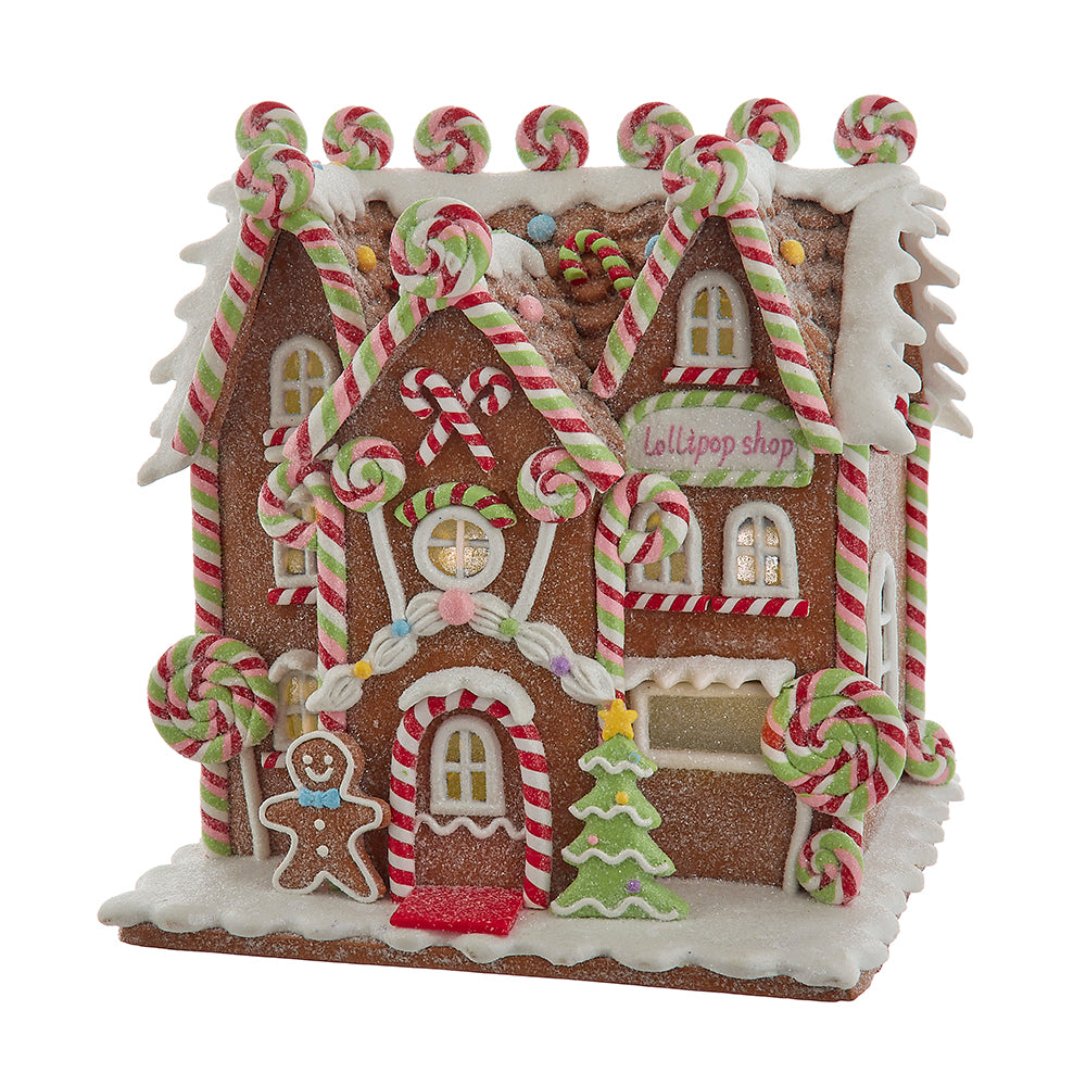 Battery Operated LED Lighted Gingerbread Lollipop Shop