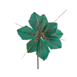 Kurt Adler 10" Christmas Aqua and Gold Poinsettia Christmas Tree Pick L0304