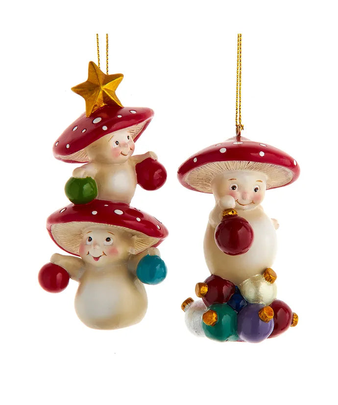 Merry Little Mushroom Holding Multicolor Christmas Ball Ornaments Set of 2