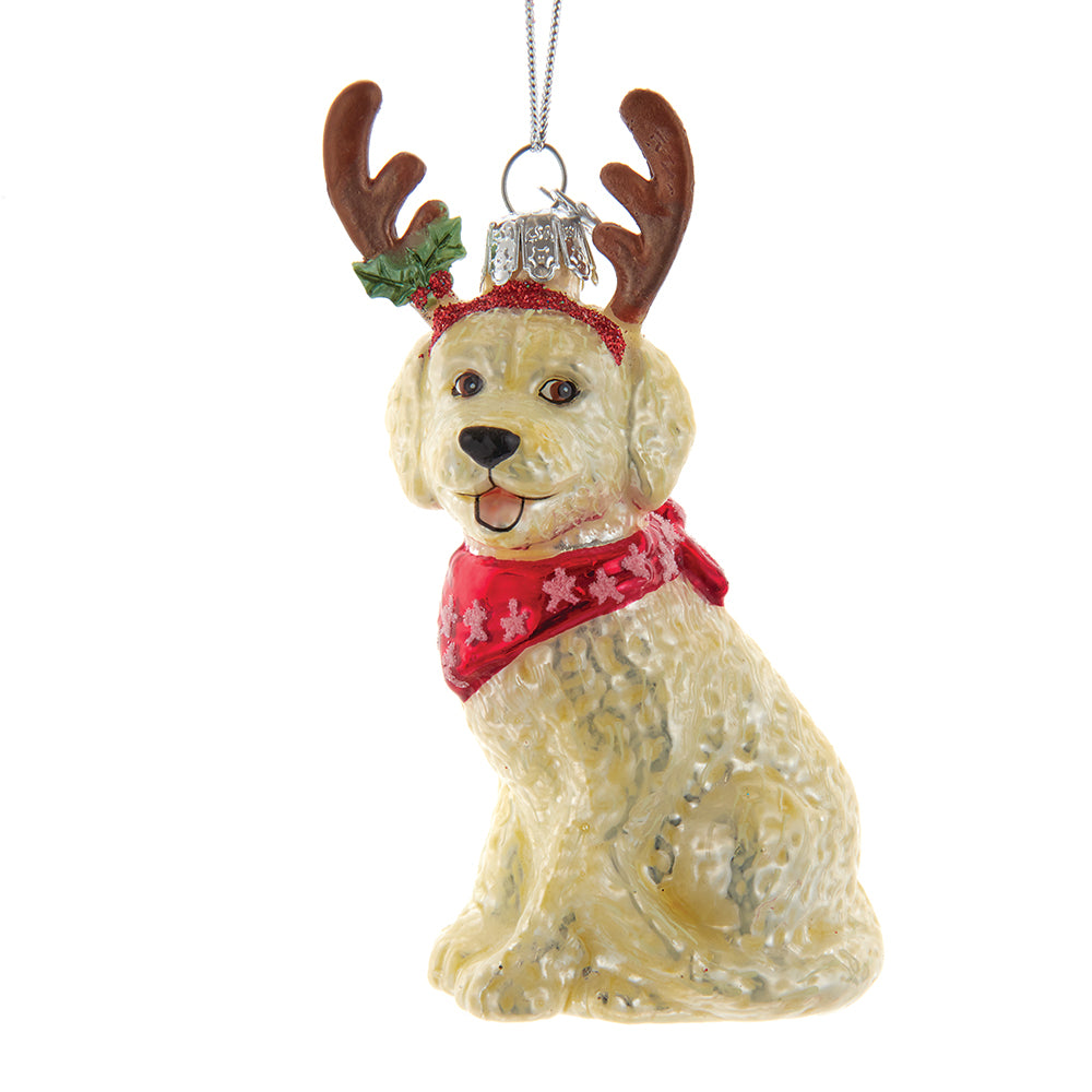 Kurt Adler 4" Noble Gems™ Goldendoodle With Antlers Glass Christmas Ornament