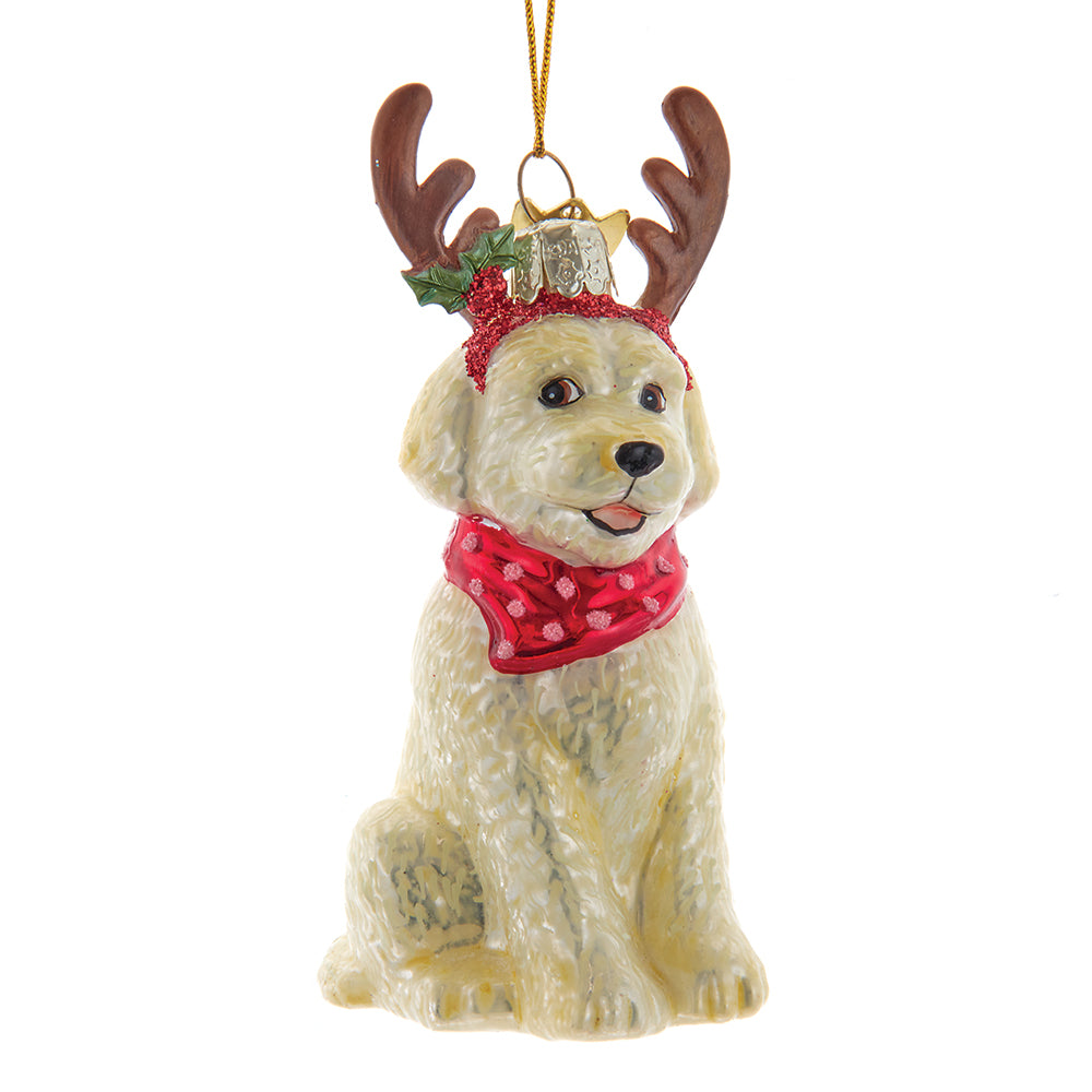 Kurt Adler 4" Noble Gems™ Glass Labradoodle Dog With Antlers Glass Ornament