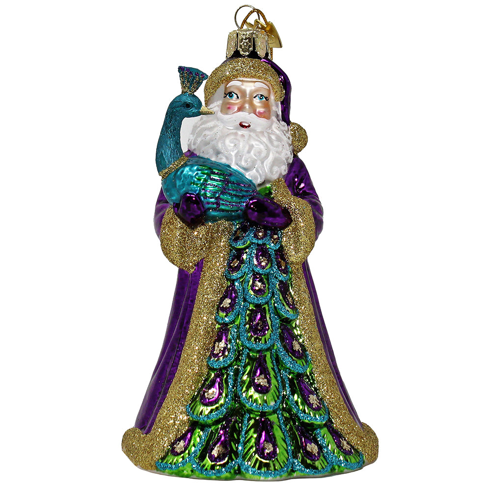 Kurt Adler 5.5" Noble Gems™ Peacock Santa Glass Christmas Ornament NB1488