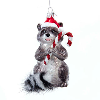 PRE-ORDER Kurt Adler 4.375“ Noble Gems™ Raccoon With Candy Cane Glass Ornament NB1569