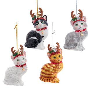 Noble Gems™ Christmas Glass Cat With Antlers Ornament NB1848