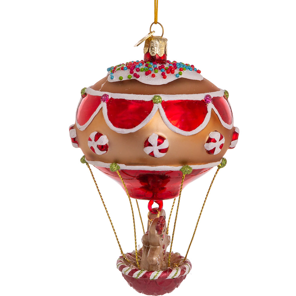 Noble Gems™ Glass Gingerbread Hot Air Balloon Ornament