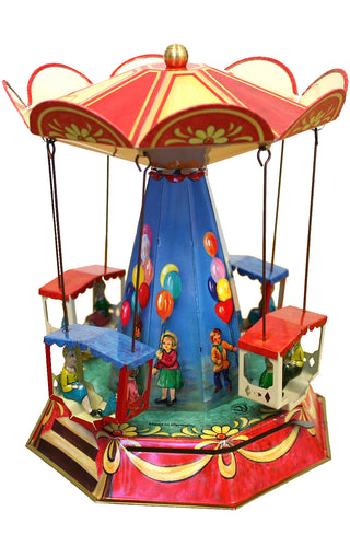 Tin lever-wind old-time basket-seat carousel RM600