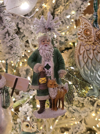 Winter Green Santa With Deer & Fox Ornaments E1089