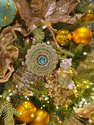 Aqua & Gold Winter Mouse Fox Raccoon Ornament E1044