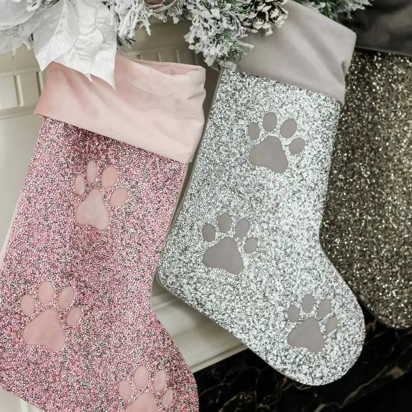 Luminous Dog Paw Print Rhinestone Christmas Stocking