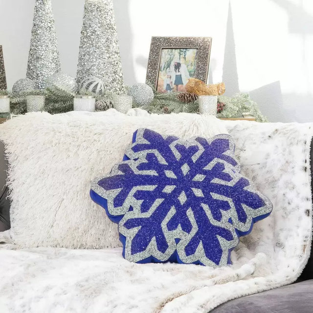 Luminous Blue Snowflake Rhinestone Throw Pillow