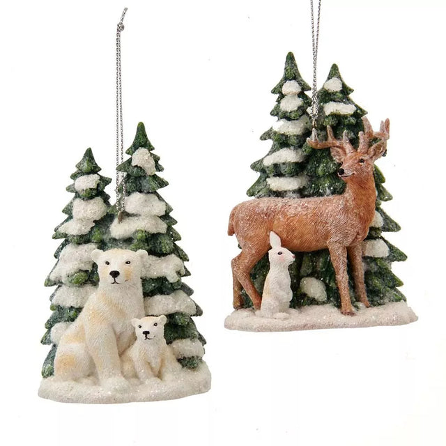 Reindeer and Polar Bear With Tree Ornaments set of 2