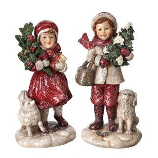 Regency 9.5" Winter Boy and Girl with Dog Figurine Set MTX55170