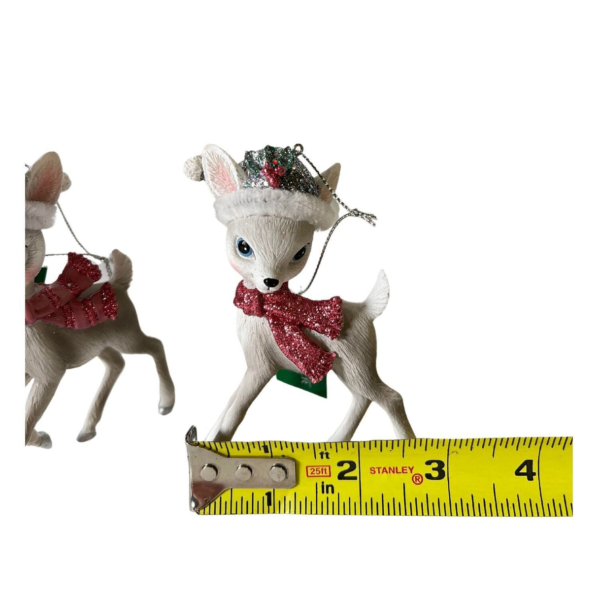 Kurt Adler Pink and Pewter Deer with Santa Hat Ornaments Set