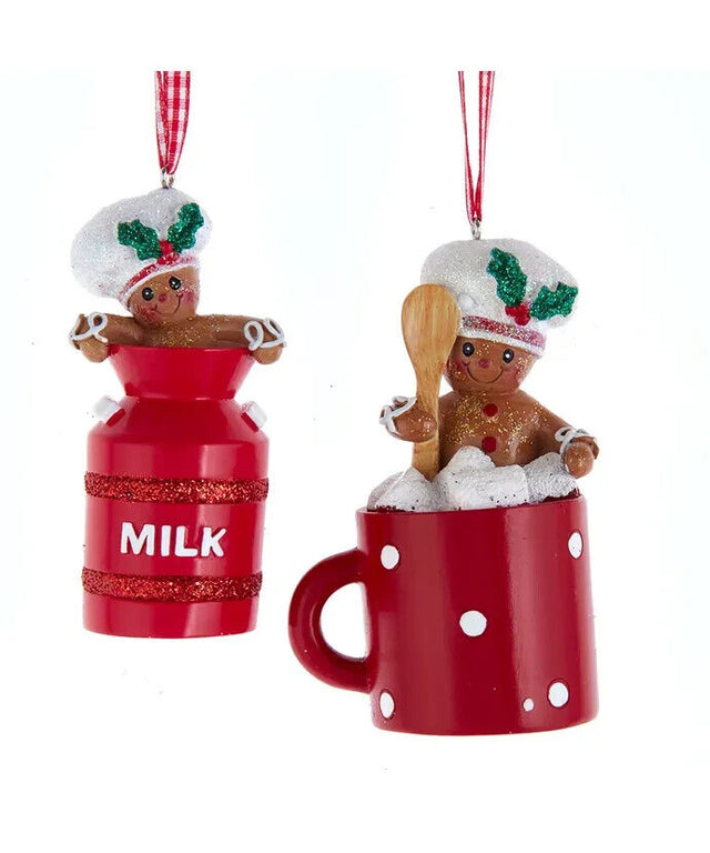 Gingerbread Cocoa Mug and Milk Can Ornaments Set