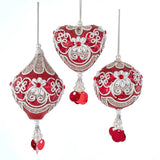 Regal Red Silver Ball Heart Teardrop Large Glitter Ornament Set