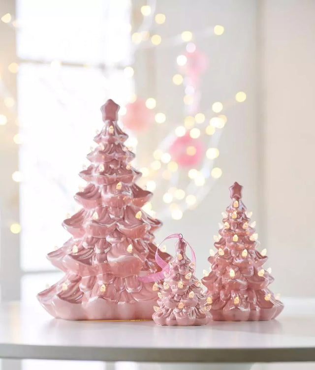 Raz 15" Retro Vintage Lighted Pink Tree w/timer