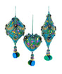 Peacock Heart, Drop and Ball Shaped Ornaments Set of 3