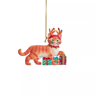Whimsical Christmas Cats With Gift Boxes Ornament Set J8824