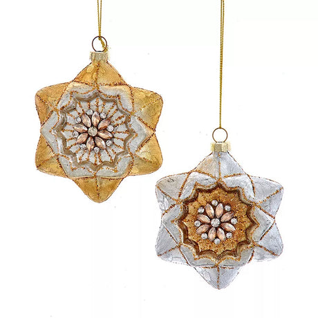 Glass Ombré Gold & Silver Star Flower Ornaments