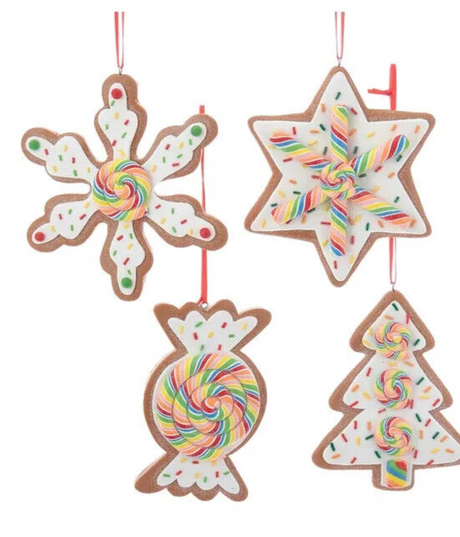 Kurt Adler Set of Gingerbread Cookie Shape Ornaments Candy Swirls Christmas