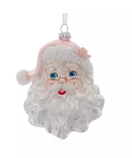 Kurt Adler 5.9" Glass Pink and Silver Santa Head Ornament